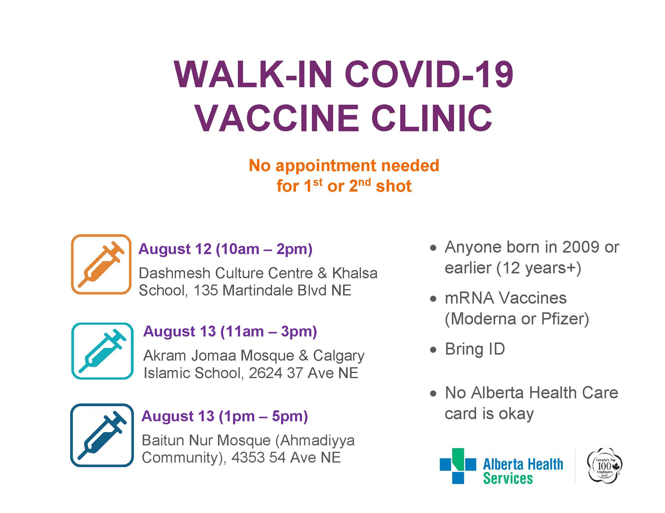 Walk-in COVID-19 Vaccine Clinics